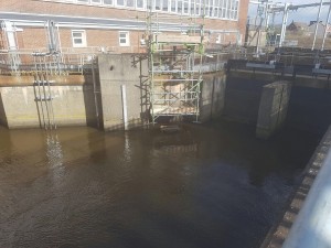 Drop Scaffold over water at Pump Station      